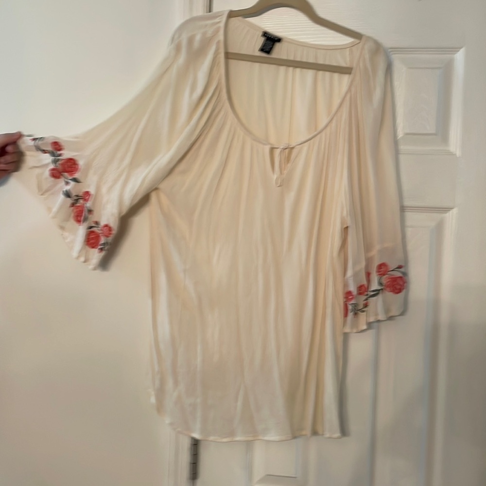 Plus size womens cream Gauze blouse with bell sleeves by Torrid
